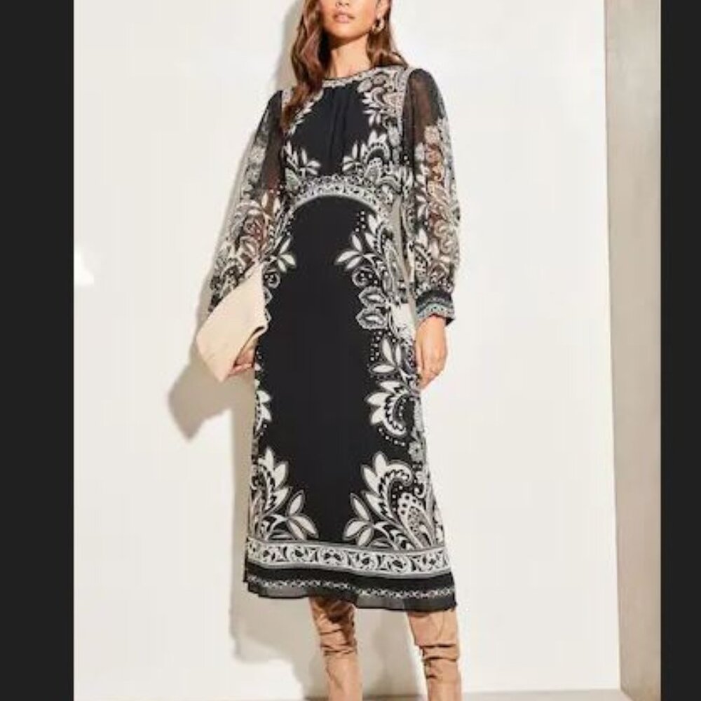 Lipsy Mono Dress by Next UK Midi Dress Black & Beige Size 6 (US) Brand New
